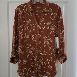 Sonoma NWT Women's Sz M Button-Up 100% Cotton Floral Vacation Top Blouse V-Neck